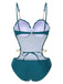 Teal 1960s Seashell Spaghetti Strap Cut-Out Swimsuit
