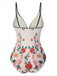 1950s Floral Print Spaghetti Strap One-Piece Swimsuit