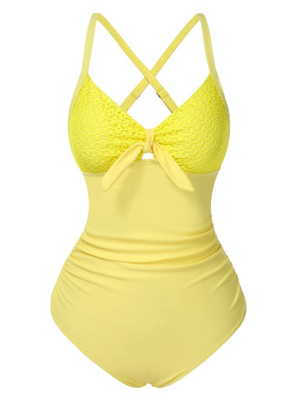 1950s Spaghetti Strap Cross-Back One-Piece Swimsuit