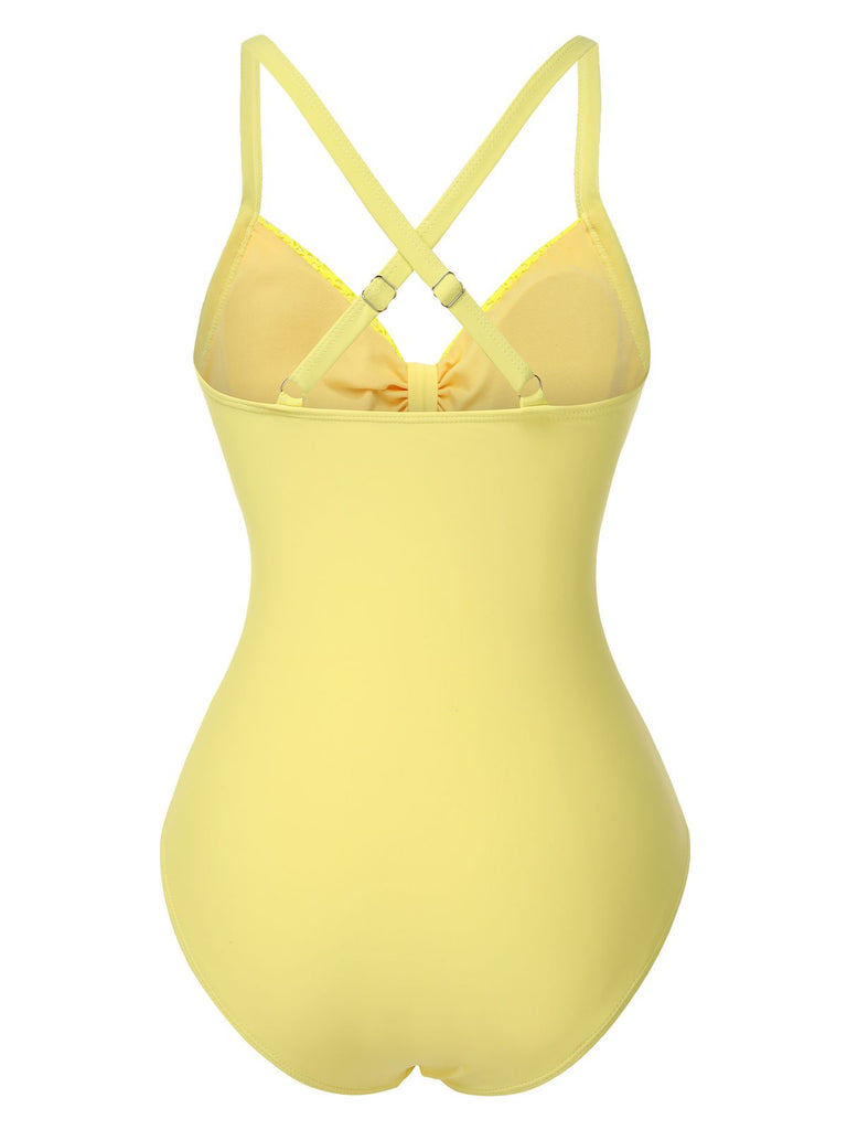 1950s Spaghetti Strap Cross-Back One-Piece Swimsuit