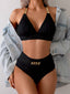 1950s Solid Chain Textured Fabric Halter Bikini Set