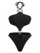 Black 1960s Textured Hollow-Out Halter Swimsuit