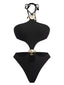 Black 1960s Textured Hollow-Out Halter Swimsuit
