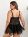 [Plus Size] Black 1950s Solid Bohemian Lace Tankini Set