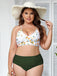 [Plus Size] Green 1950s Lace-Up Floral Bikini Set
