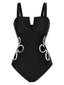 Black 1950s White Flower Hollow One-Piece Swimsuit