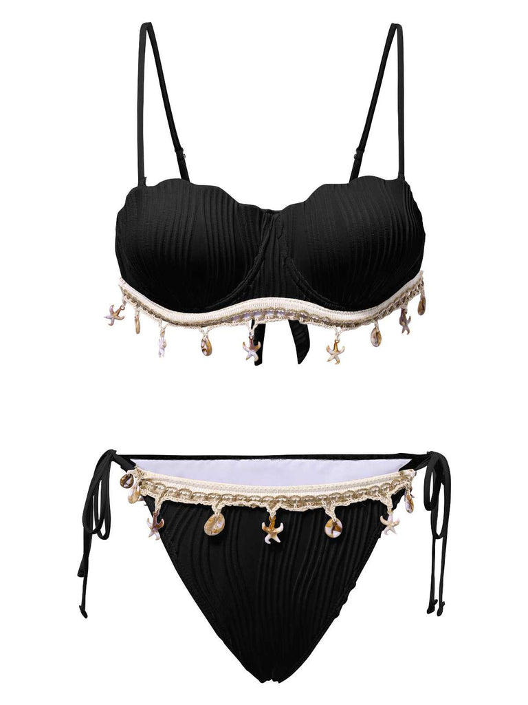 1950s Spaghetti Strap Beach Seashell Starfish Bikini