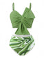 Green 1960s Knotted Watercolor Straps Swimsuit