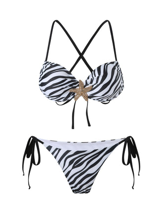 Black & White 1950s Zebra Stripes Starfish Bikini Set