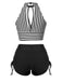 1950s Round Neck Halter Hollow Striped Swimsuit