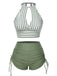 1950s Round Neck Halter Hollow Striped Swimsuit