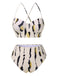 Beige 1950s Back Cross Straps Ink Splash Swimsuit