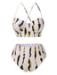 Beige 1950s Back Cross Straps Ink Splash Swimsuit