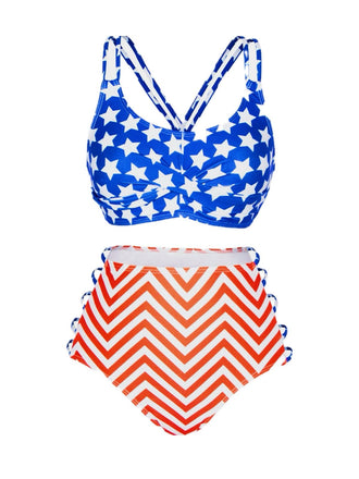 Multicolor 1950s Stars Chevron Stripes Swimsuit