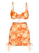 Orange 1950s Silhouette Floral Straps Skirt Bikini