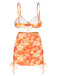 Orange 1950s Silhouette Floral Straps Skirt Bikini