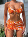 Orange 1950s Silhouette Floral Straps Skirt Bikini