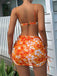 Orange 1950s Silhouette Floral Straps Skirt Bikini
