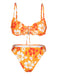 Orange 1950s Silhouette Floral Straps Skirt Bikini
