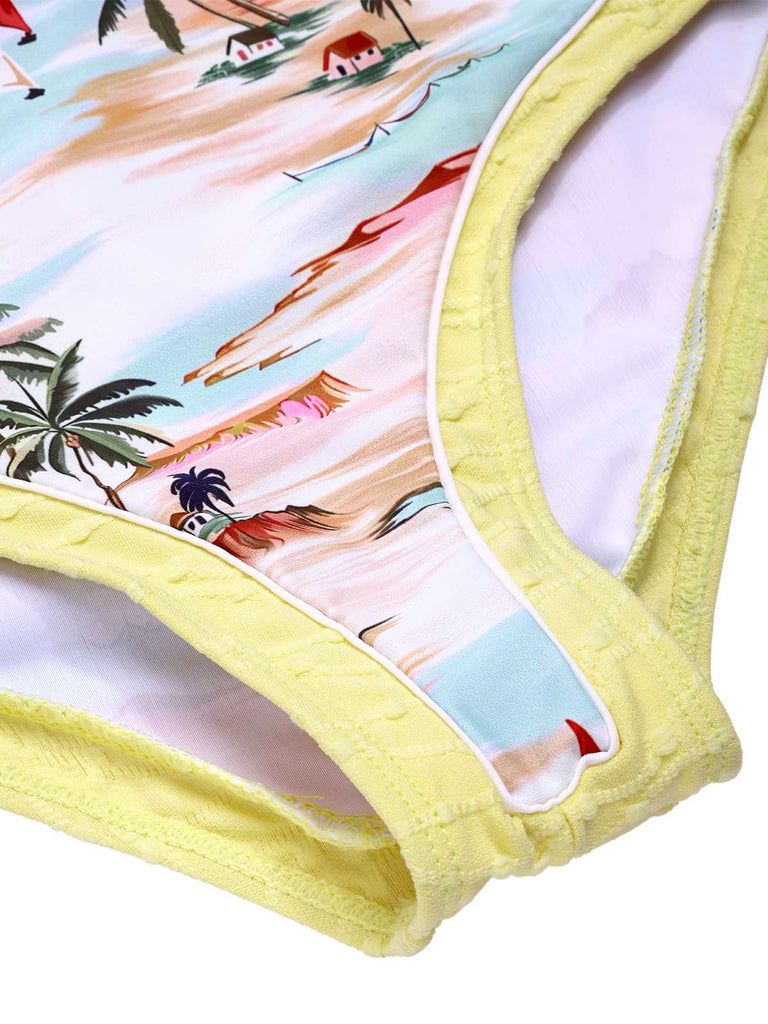 [Pre-Sale] Yellow 1950s Beach Prints One-Piece Swimsuit