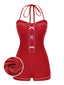 [Pre-Sale] Red 1940s Solid Halter Bow Swimsuit