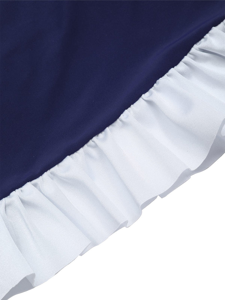 [Pre-Sale] Dark Blue 1960s Bandeau Ruffle Swimsuit