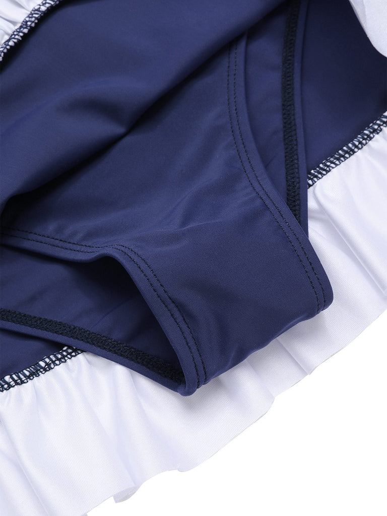 [Pre-Sale] Dark Blue 1960s Bandeau Ruffle Swimsuit