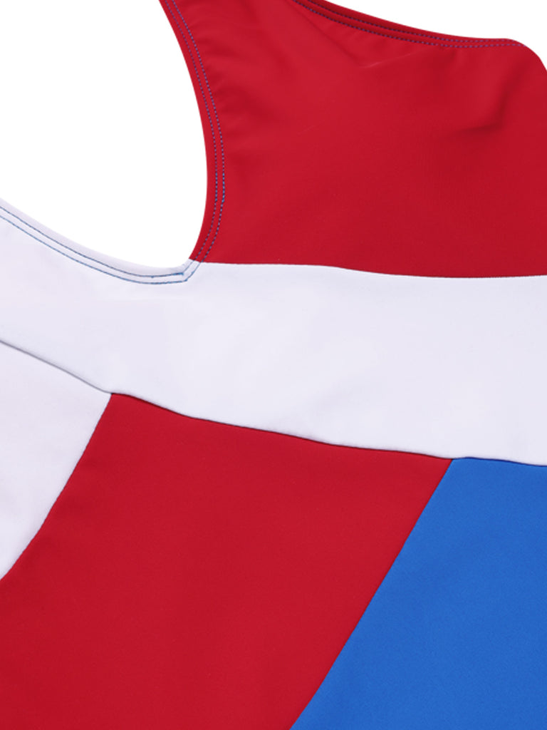 [Pre-Sale] Blue 1970s Red & White Colorblock One-Piece Swimsuit