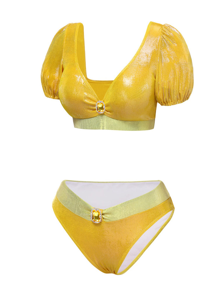 [Pre-Sale] Yellow 1950s Jewelry Glitter Princess Swimsuit