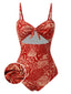 [Pre-Sale] Red 1970s Paisley Hollow Spaghetti Straps Swimsuit