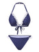 [Pre-Sale] Blue 1950s Polka Dots Lace Halter Bikini Set