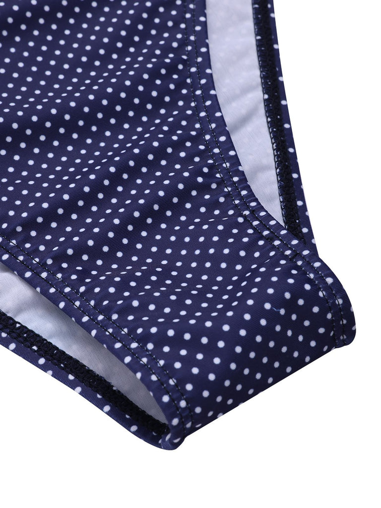 [Pre-Sale] Blue 1950s Polka Dots Lace Halter Bikini Set