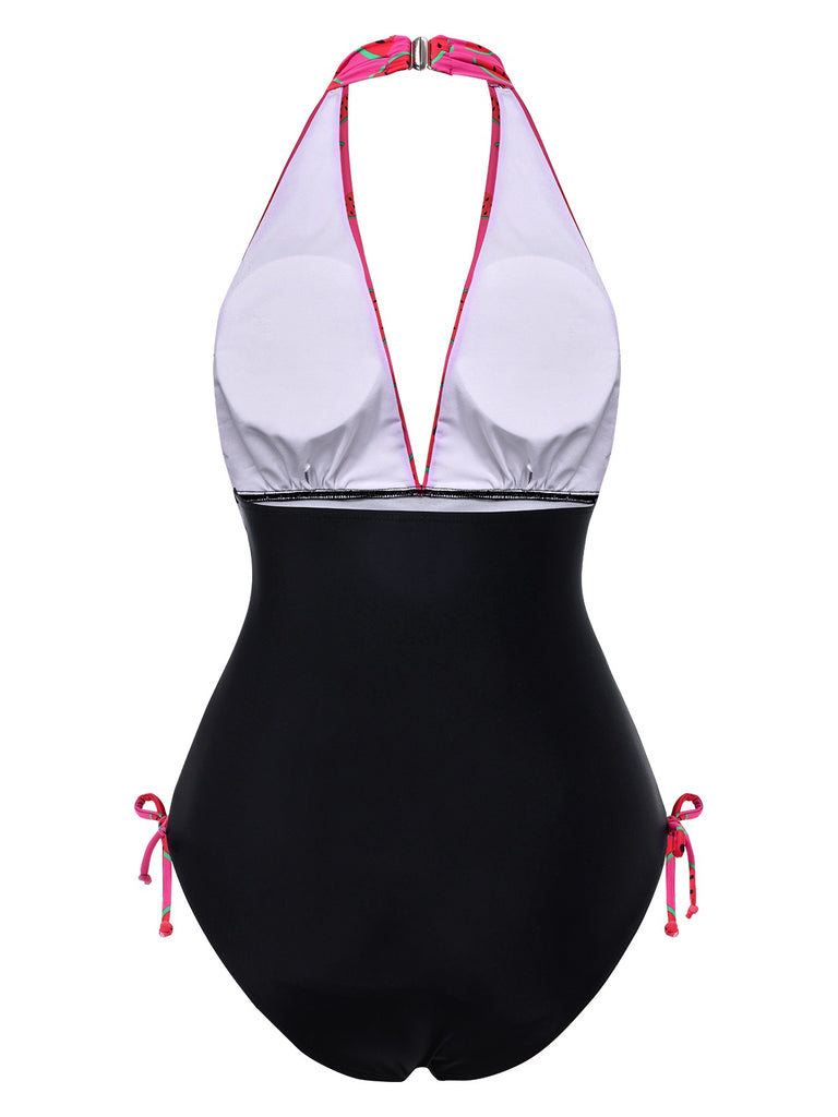 [Pre-Sale] Pink 1960s Watermelon Deep V Halter Swimsuit