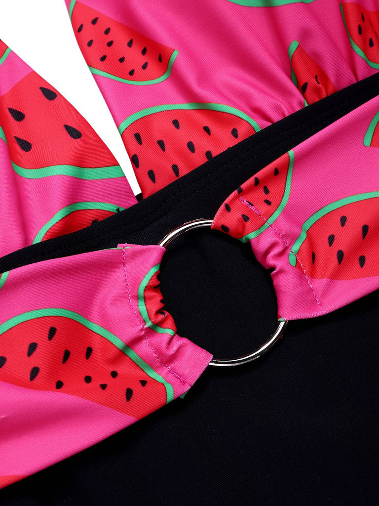 [Pre-Sale] Pink 1960s Watermelon Deep V Halter Swimsuit