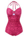 [Pre-Sale] Pink 1950s Zebra Stripes Rhinestones Heart Swimsuit