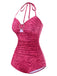 [Pre-Sale] Pink 1950s Zebra Stripes Rhinestones Heart Swimsuit