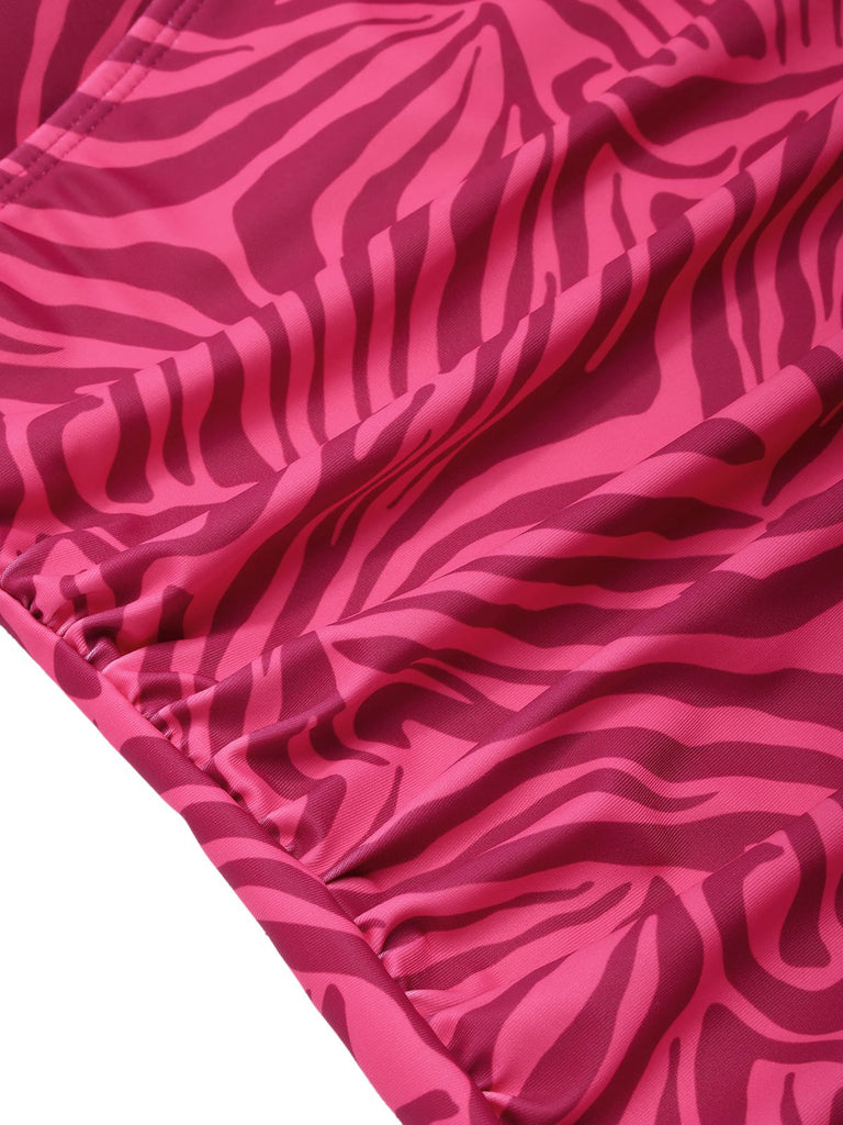 [Pre-Sale] Pink 1950s Zebra Stripes Rhinestones Heart Swimsuit