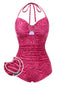 [Pre-Sale] Pink 1950s Zebra Stripes Rhinestones Heart Swimsuit