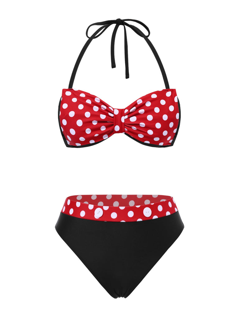 [Pre-Sale] Red 1950s Polka Dots Bowknot Bikini Set & Cover-Up