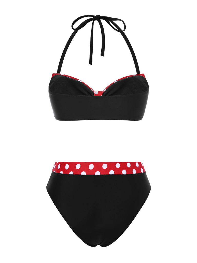 [Pre-Sale] Red 1950s Polka Dots Bowknot Bikini Set & Cover-Up