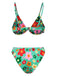 Green 1950s Cartoon Floral Bikini Set