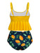Yellow 1950s Ruffle Lemon Print Tankini Set