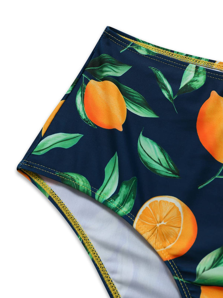Yellow 1950s Ruffle Lemon Print Tankini Set