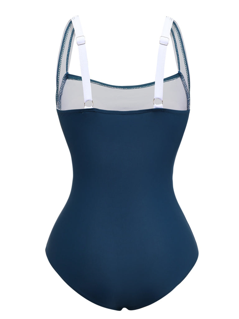 1950s Colorblock Tummy Control One-Piece Swimsuit