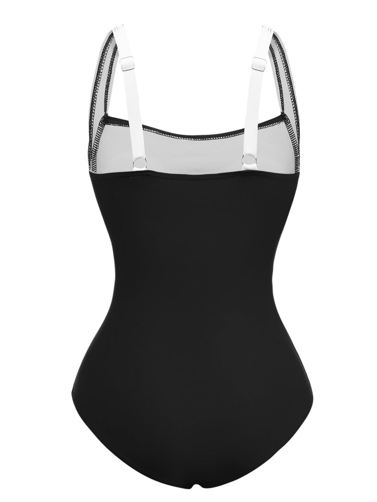 1950s Colorblock Tummy Control One-Piece Swimsuit