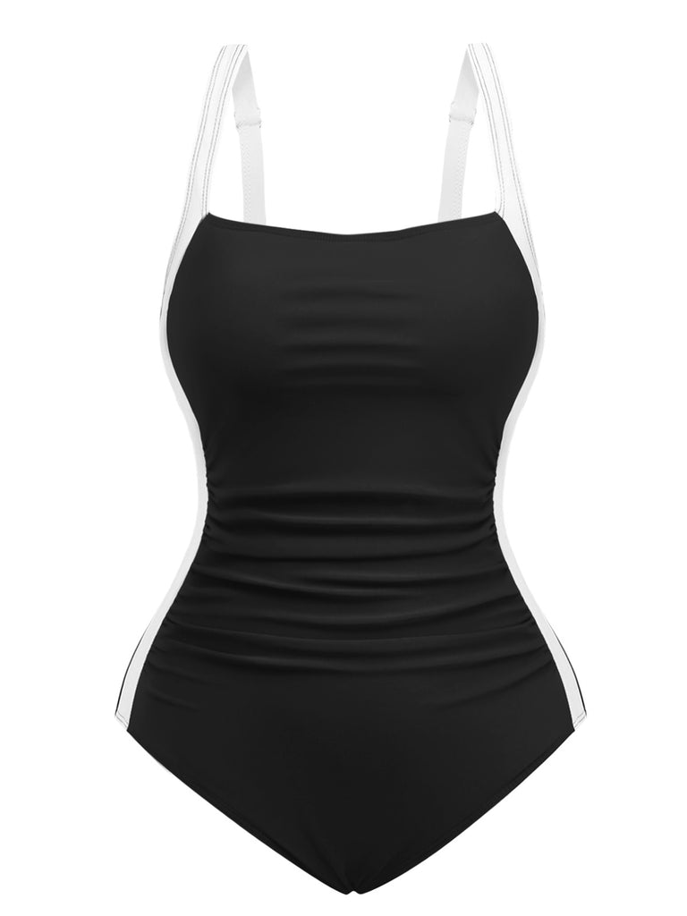 1950s Colorblock Tummy Control One-Piece Swimsuit