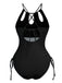 1950s Solid Keyhole Collar Cross-Bind Swimsuit