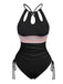 1950s Solid Keyhole Collar Cross-Bind Swimsuit