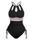 1950s Solid Keyhole Collar Cross-Bind Swimsuit