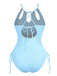 1950s Solid Keyhole Collar Cross-Bind Swimsuit